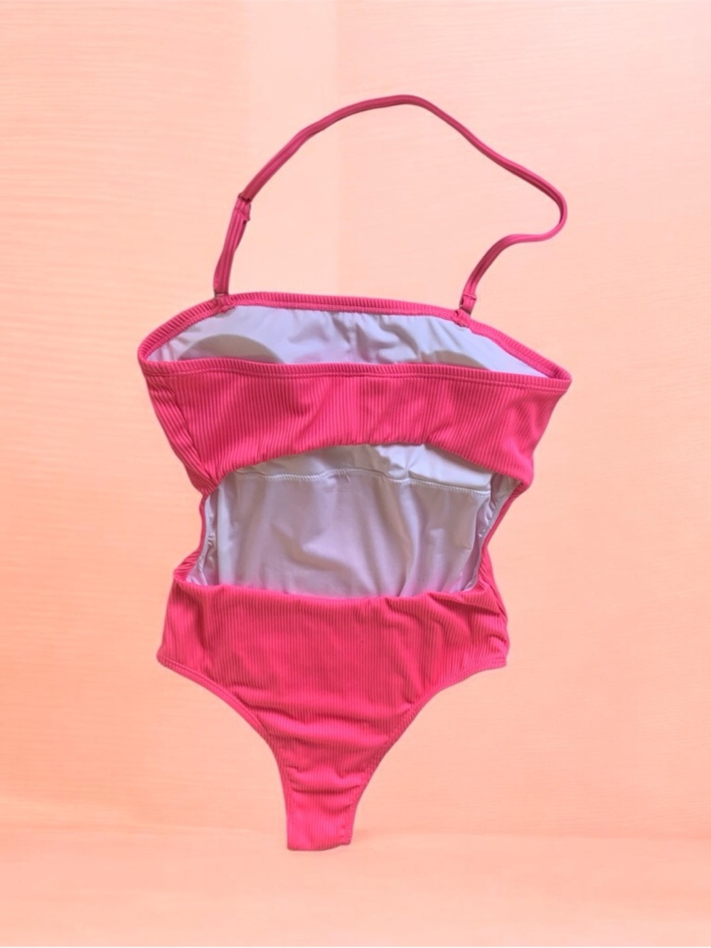 Bright Pink Ribbed One-Piece Swimsuit - Picture 3 of 7